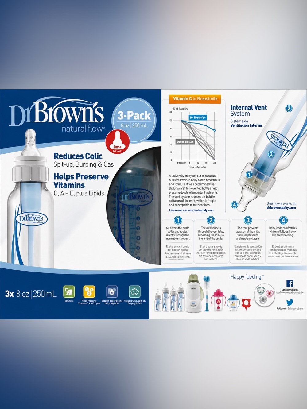Dr. Browns Natural Flow Baby Bottle 3-Pack — Blue